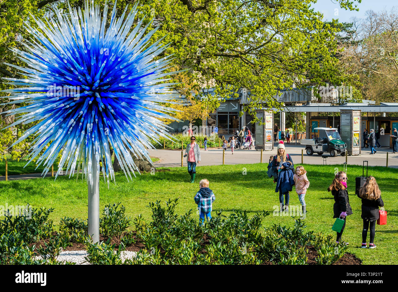 Kew Gardens, London, UK. 11. Apr 2019. Sapphire Star - Chihuly: Reflexionen über die Natur von Kew Gardens - Dale Chihuly Exponate sein leuchtendes Glas Kunstwerke, die Stücke nie zuvor in Großbritannien gesehen. Die Chihuly Skulpturen verwandeln die Gärten und Gewächshäuser in eine zeitgenössische Galerie im freien Raum. Credit: Guy Bell/Alamy leben Nachrichten Stockfoto