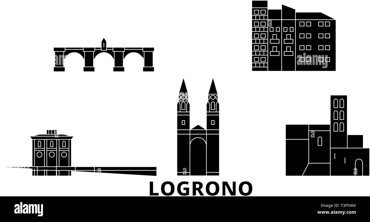 Spanien, Logrono Flachbild reisen Skyline. Spanien, Logrono schwarz Stadt Vektor-illustration, Symbol, Reisen, Sehenswürdigkeiten, Wahrzeichen. Stock Vektor