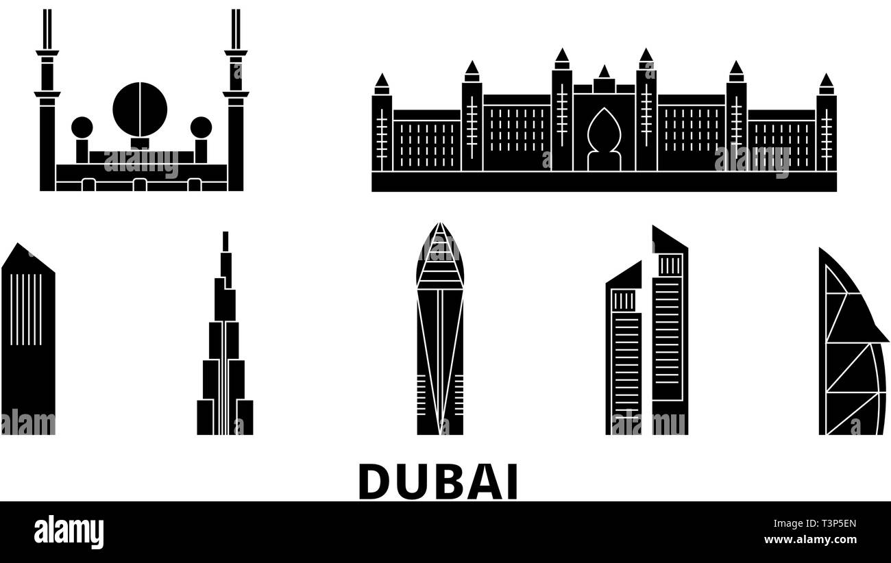 Vereinigte Arabische Emirate, Dubai City Wohnung reisen Skyline. Vereinigte Arabische Emirate, Dubai City schwarz Stadt Vektor-illustration, Symbol, reisen Sehenswürdigkeiten Stock Vektor