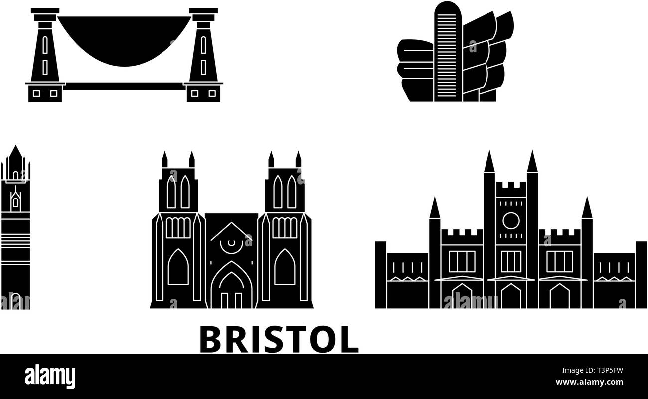 Vereinigtes Königreich, Bristol Flachbild reisen Skyline. Vereinigtes Königreich, Bristol schwarz Stadt Vektor-illustration, Symbol, Reisen, Sehenswürdigkeiten, Wahrzeichen. Stock Vektor