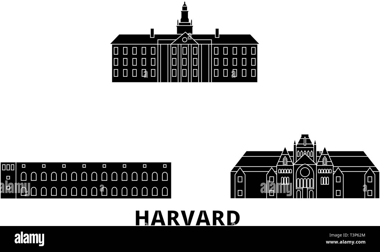 Usa, Harvard Flachbild reisen Skyline. Usa, Harvard schwarz Stadt Vektor-illustration, Symbol, Reisen, Sehenswürdigkeiten, Wahrzeichen. Stock Vektor