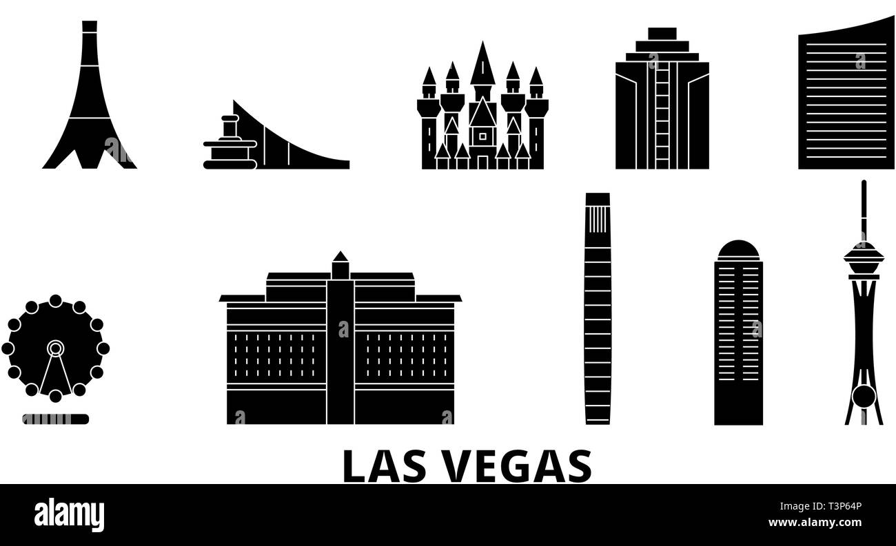 Usa, Las Vegas Flachbild reisen Skyline. Usa, Las Vegas schwarz Stadt Vektor-illustration, Symbol, Reisen, Sehenswürdigkeiten, Wahrzeichen. Stock Vektor