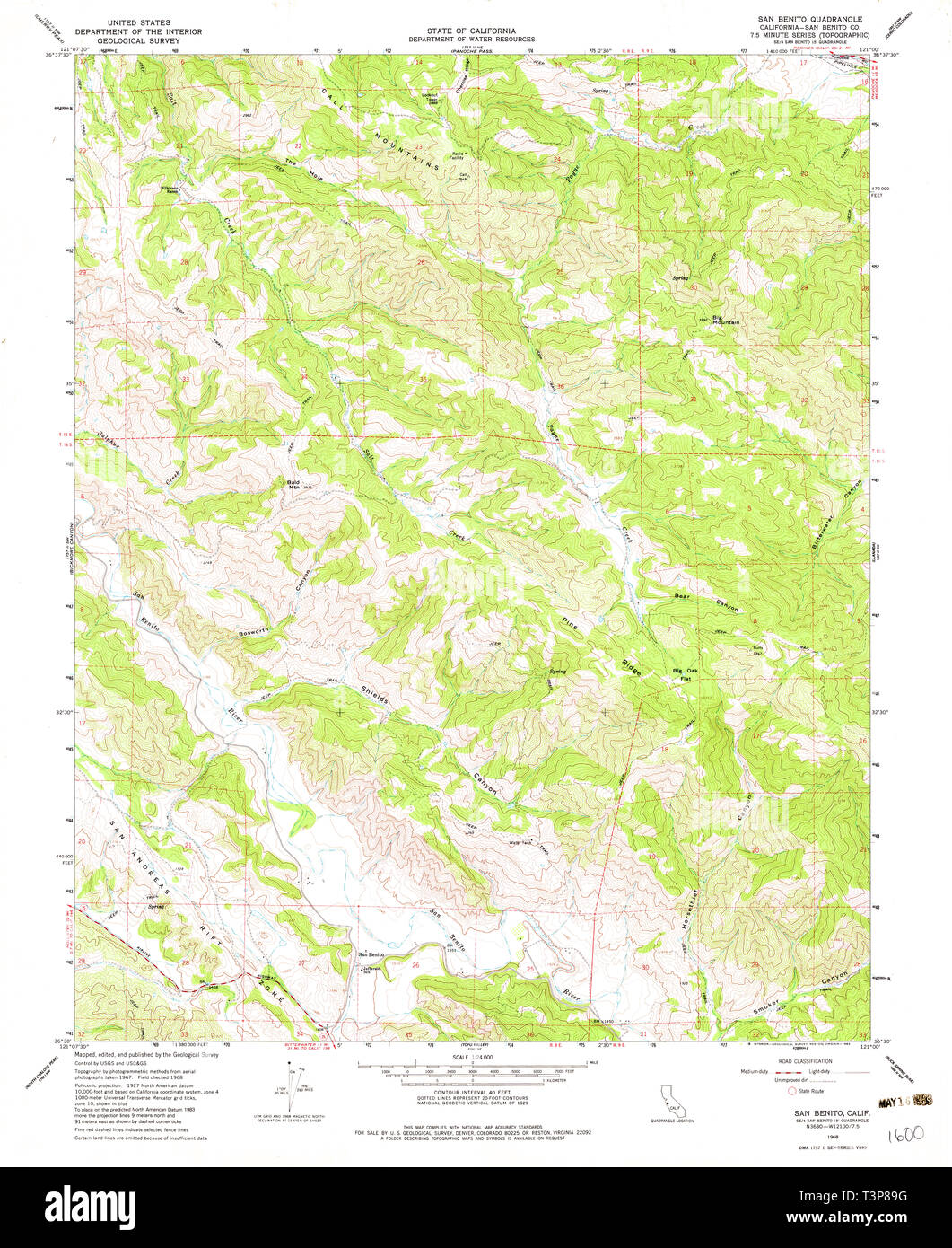 USGS TOPO Karte Kalifornien CA San Benito 294945 1968 24000 Wiederherstellung Stockfoto