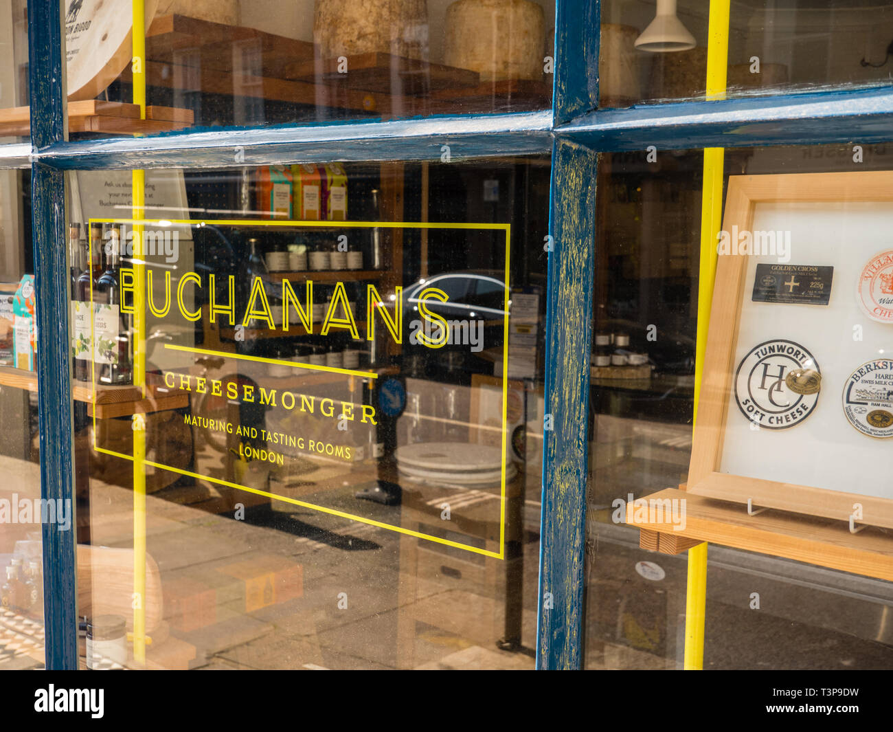 Buchanans Cheesemonger, Connaught Dorf, Westminster, London, England, UK, GB. Stockfoto