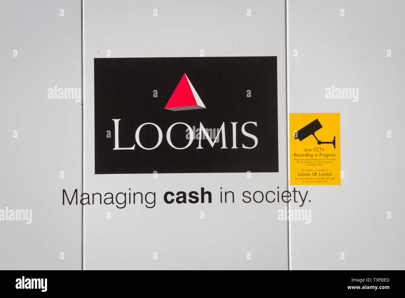 Die Seite eines Loomis UK Ltd. Sicherheit van mit einem Live-CCTV-Gesprächsaufzeichnung Stockfoto