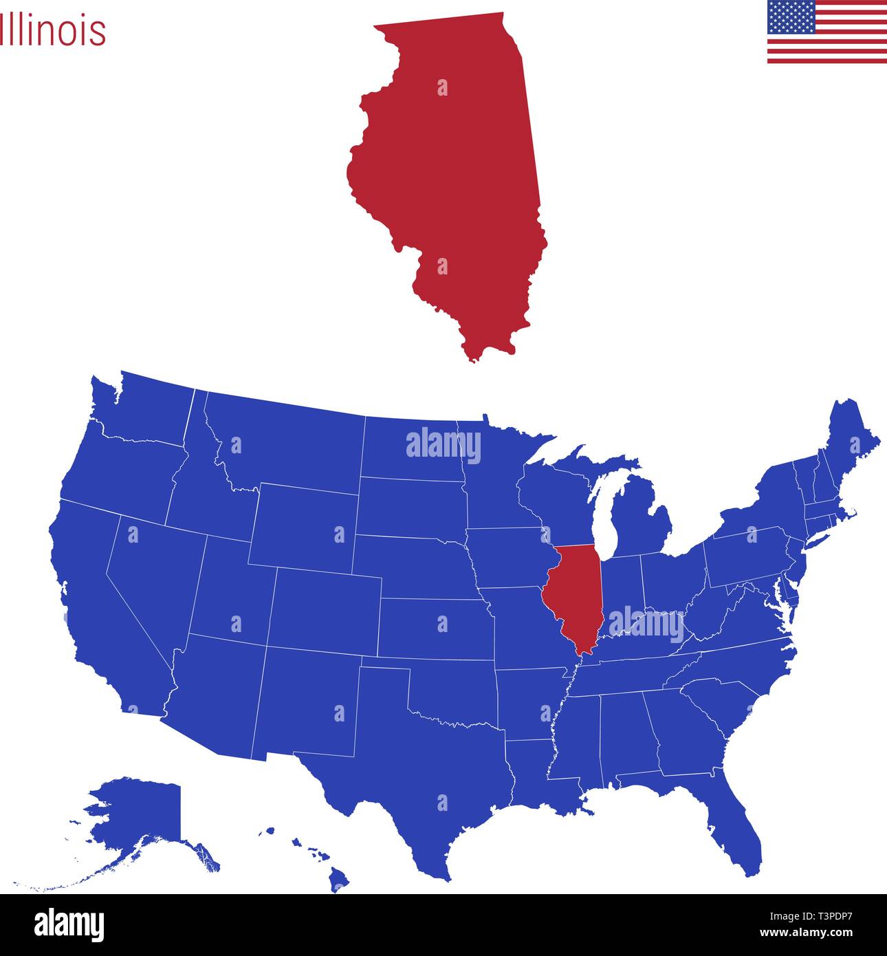 Der Staat Illinois ist rot markiert. Blue Vector Karte der Usa