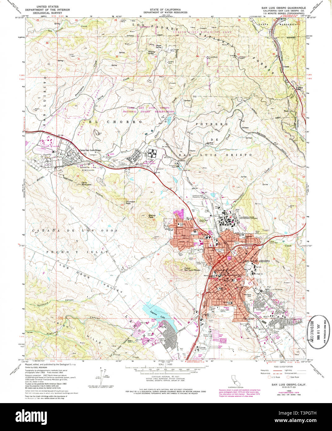 USGS TOPO Karte Kalifornien CA San Luis Obispo 295025 1965 24000 Wiederherstellung Stockfoto