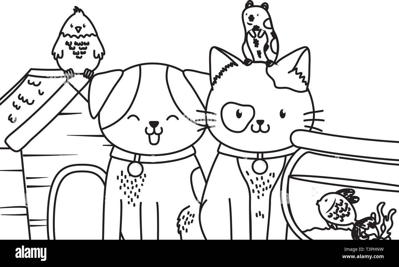 Nette Lustige Haustiere Mit Zubehor Cartoon Vector Illustration