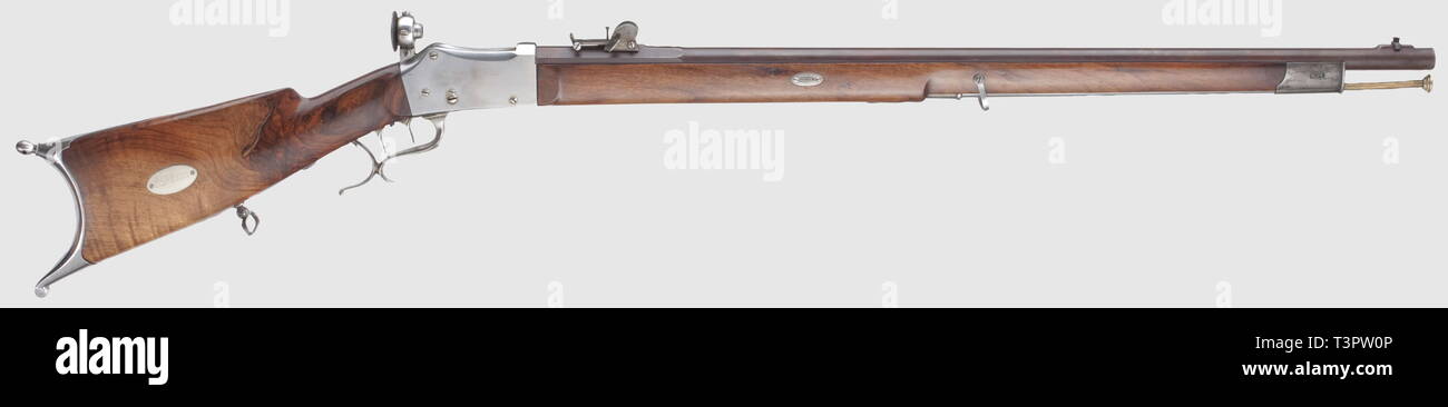 Die langen Arme, moderne Systeme, schwere Sport Gewehr Belloni in Lugano, ca. 1880, Kaliber 10,4 mm Vetterli, Nummer 710, Additional-Rights - Clearance-Info - Not-Available Stockfoto