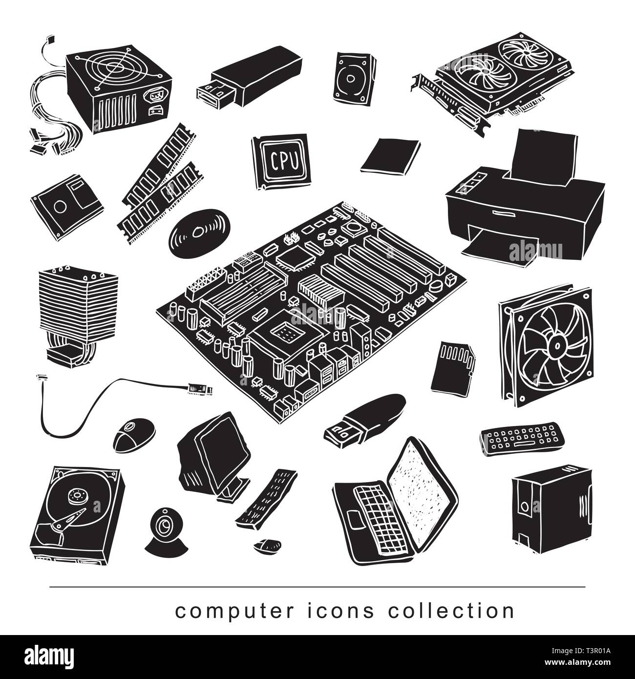 Computer Hardware Symbole. PC-Komponenten Stock-Vektorgrafik - Alamy
