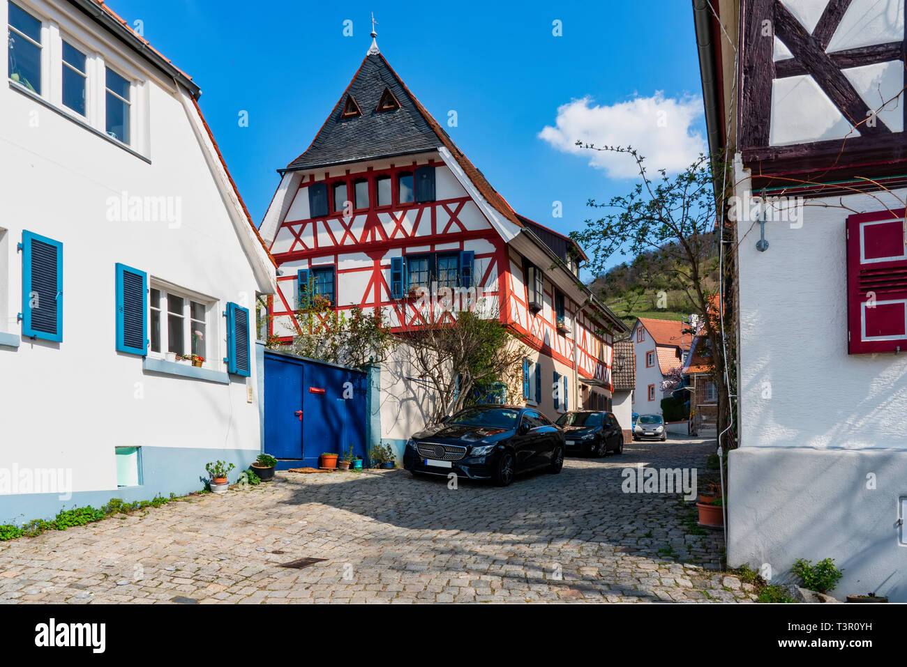 Zwingenberg liegt im Kreis Bergstraße im Süden von Hessen, Deutschland und ist die älteste Stadt an der Hessischen Bergstraße. Stockfoto