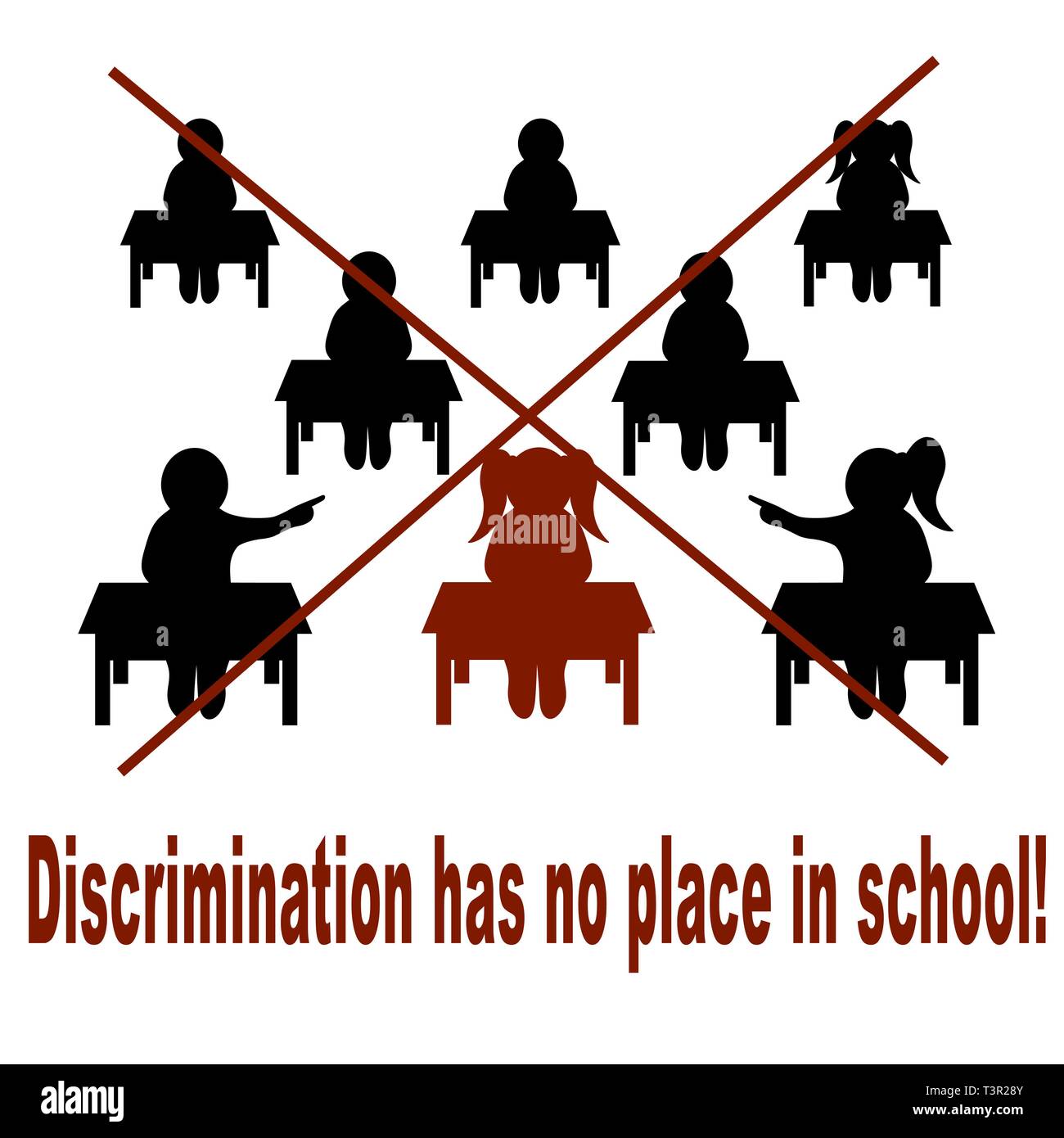 Ein Plakat ruft zur Bekämpfung der Diskriminierung in der Schule. Stock Vektor