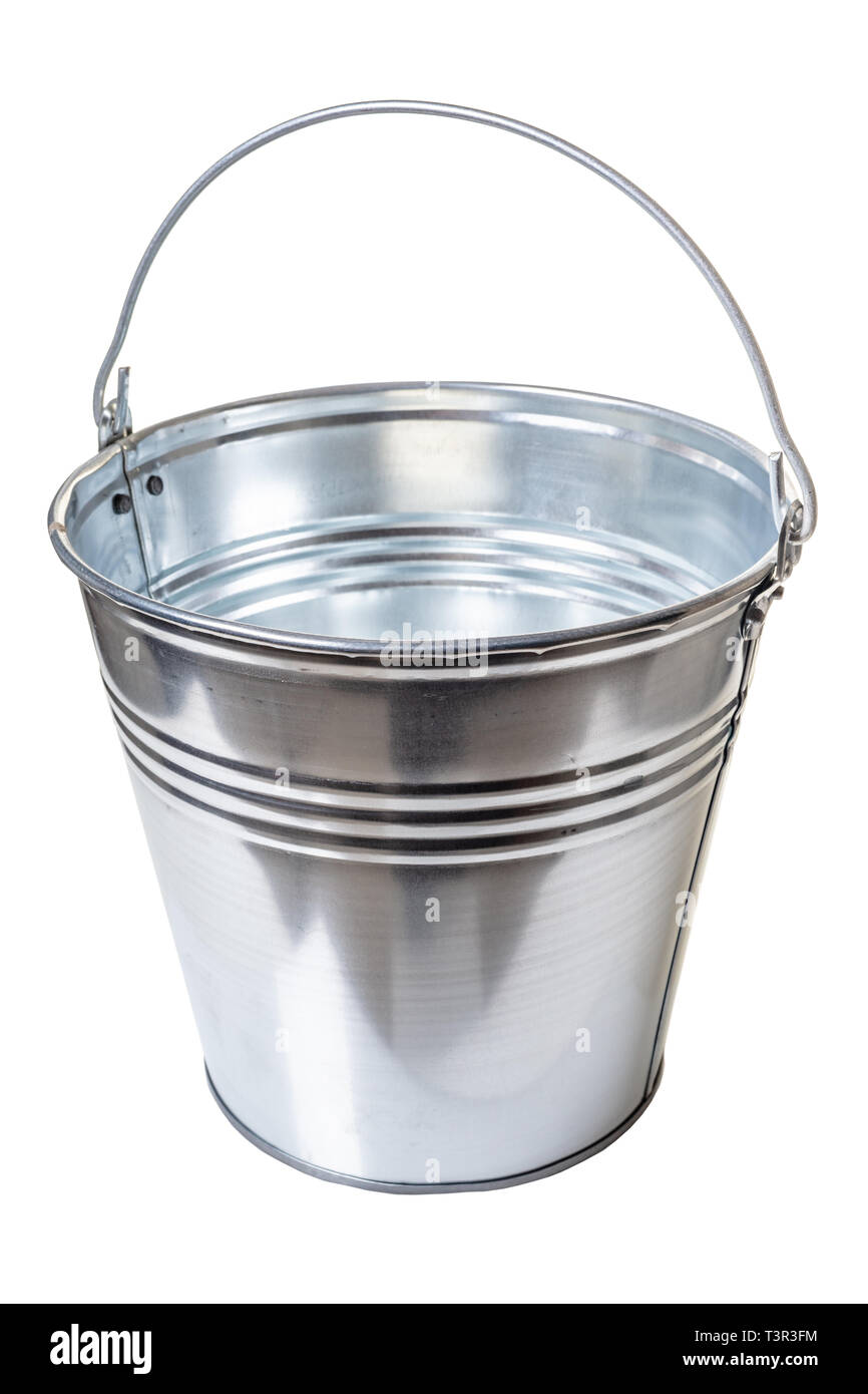 Neue Metall Eimer auf weißem Hintergrund isoliert Stockfoto