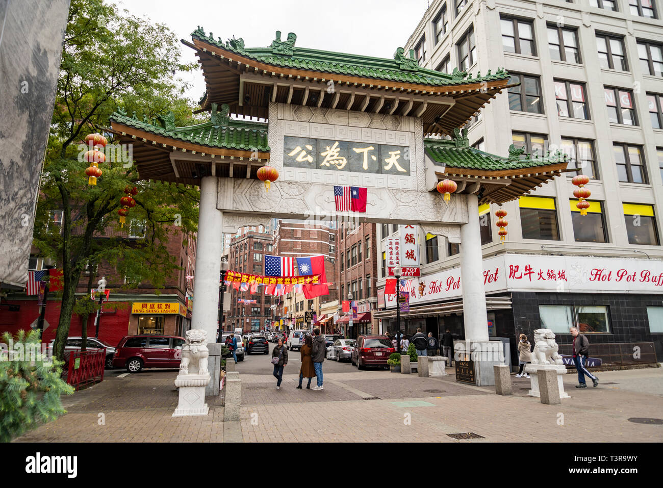 Boston's Chinatown ist die einzige erhaltene Chinatown in New England Region der Vereinigten Staaten. Stockfoto