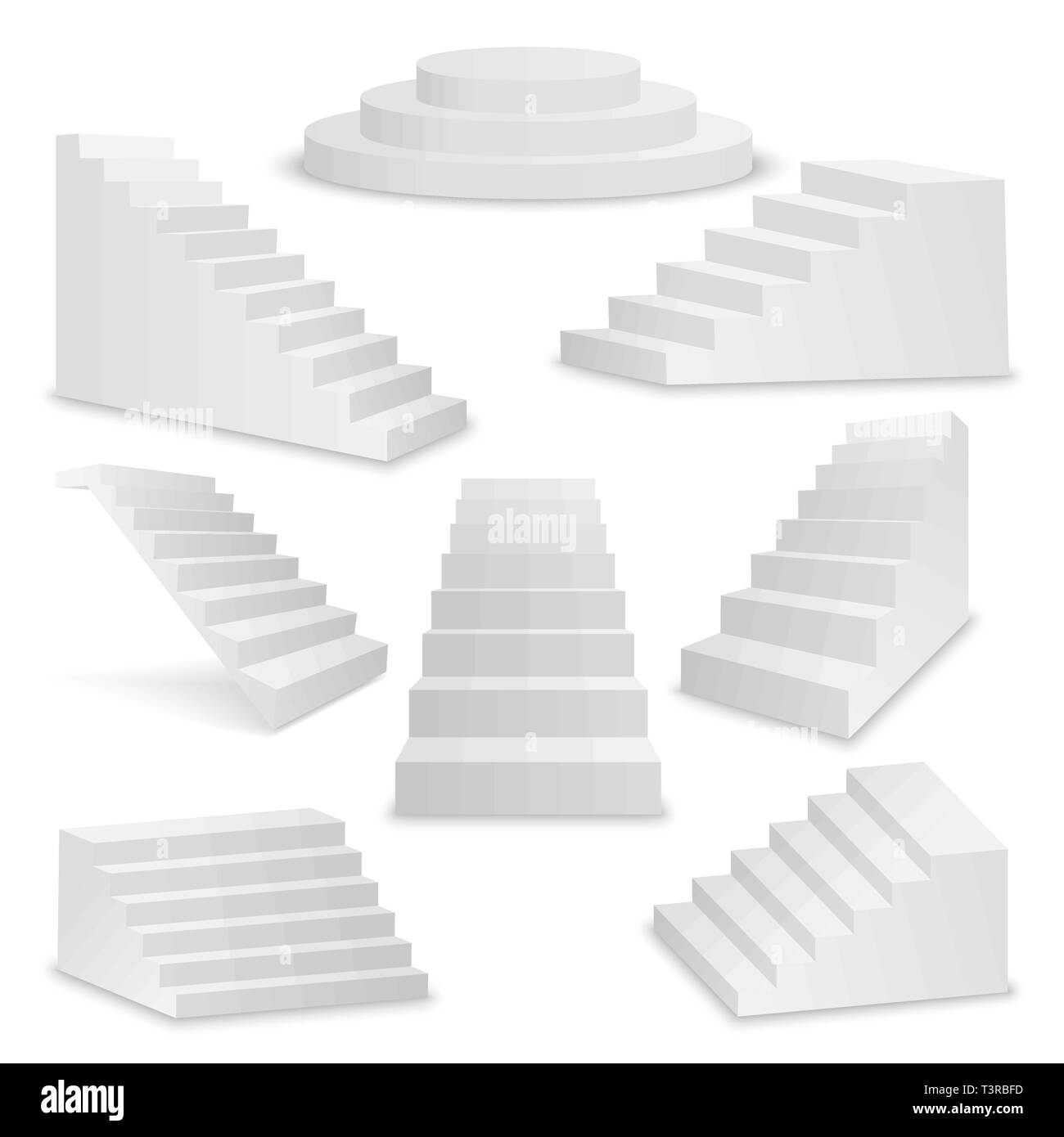 Vector 3d Realistische weißen Treppe Icon Set Closeup isoliert auf weißem Hintergrund. Design Template von Innentreppen, Vektor Schritte Sammlung Stock Vektor