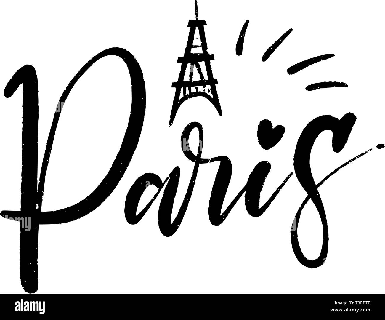 Handlettering der Liebe Stadt Paris. Moderne Pinsel Kalligraphie. Hand gezeichnet Ornament für Geschenkpapier Stock Vektor