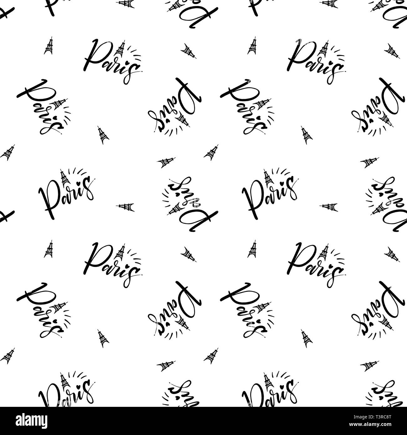 Nahtlose Muster mit dem Namen der Stadt Paris. Tinte Abbildung. Moderne Pinsel Kalligraphie. Hand gezeichnet Ornament für Geschenkpapier Stock Vektor
