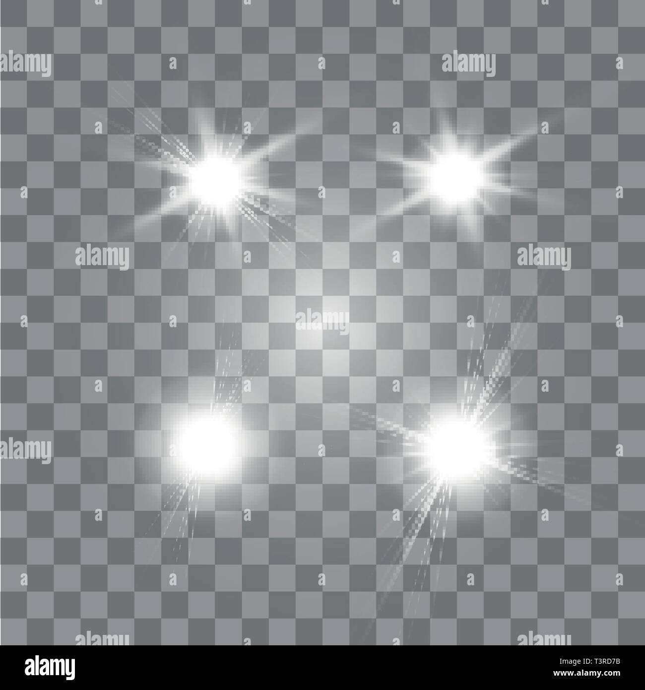 Satz von Vector, sanftes Licht Effekt Sterne Bursts mit funkelt auf transparentem Hintergrund. Transparente Sterne Stock Vektor