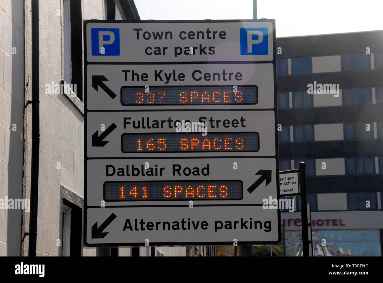Anmelden Übersicht alternative Parkplatz Optionen und Räume zur Verfügung, Ayr, Schottland Stockfoto