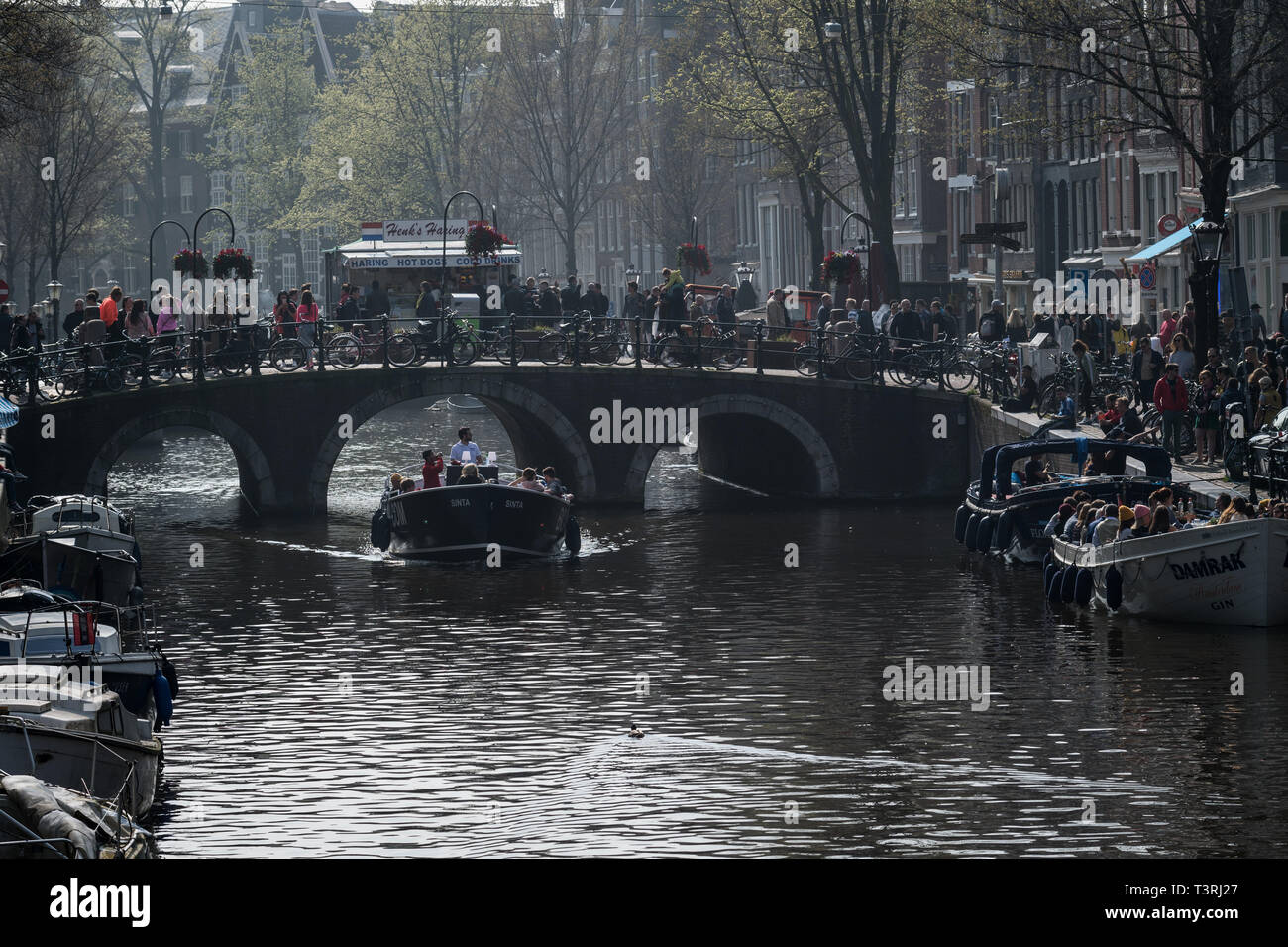 Amsterdam, Niederlande - März 2019: Frühling Nachmittag im Rotlichtviertel Stockfoto