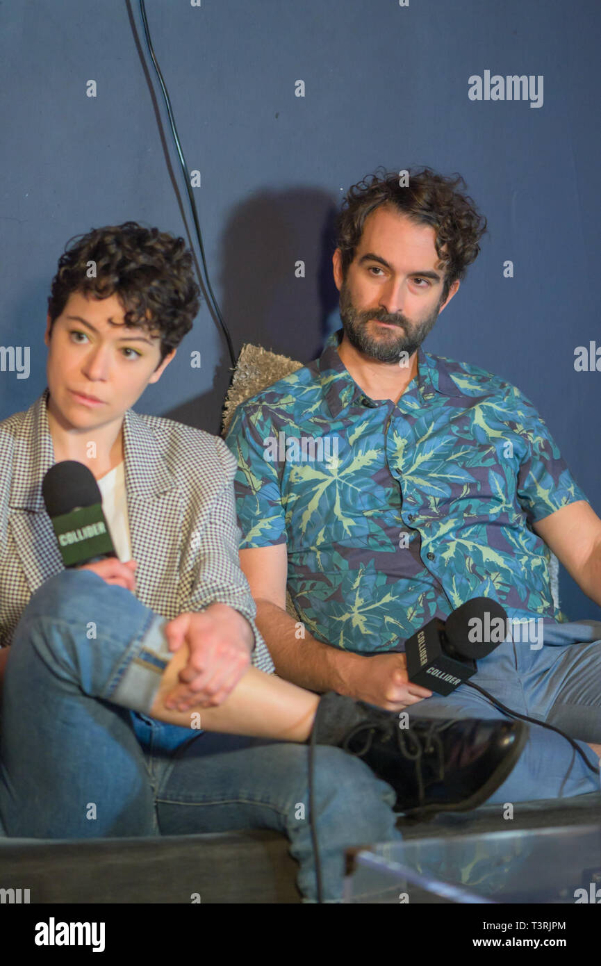 2019 SXSW Film Festival - Rosa Wand - Interview mit: Tatiana Maslany, Jay Duplass Wo: Austin, Texas, United States Wenn: 10 Mar 2019 Credit: Lu Chau/WENN.com Stockfoto