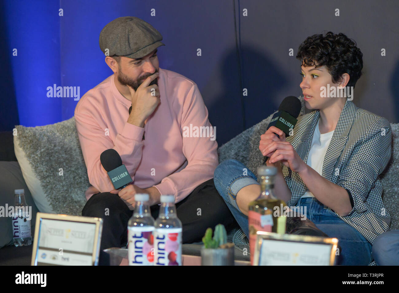 2019 SXSW Film Festival - Rosa Wand - Interview mit: Tom Cullen, Tatiana Maslany Wo: Austin, Texas, United States Wenn: 10 Mar 2019 Credit: Lu Chau/WENN.com Stockfoto
