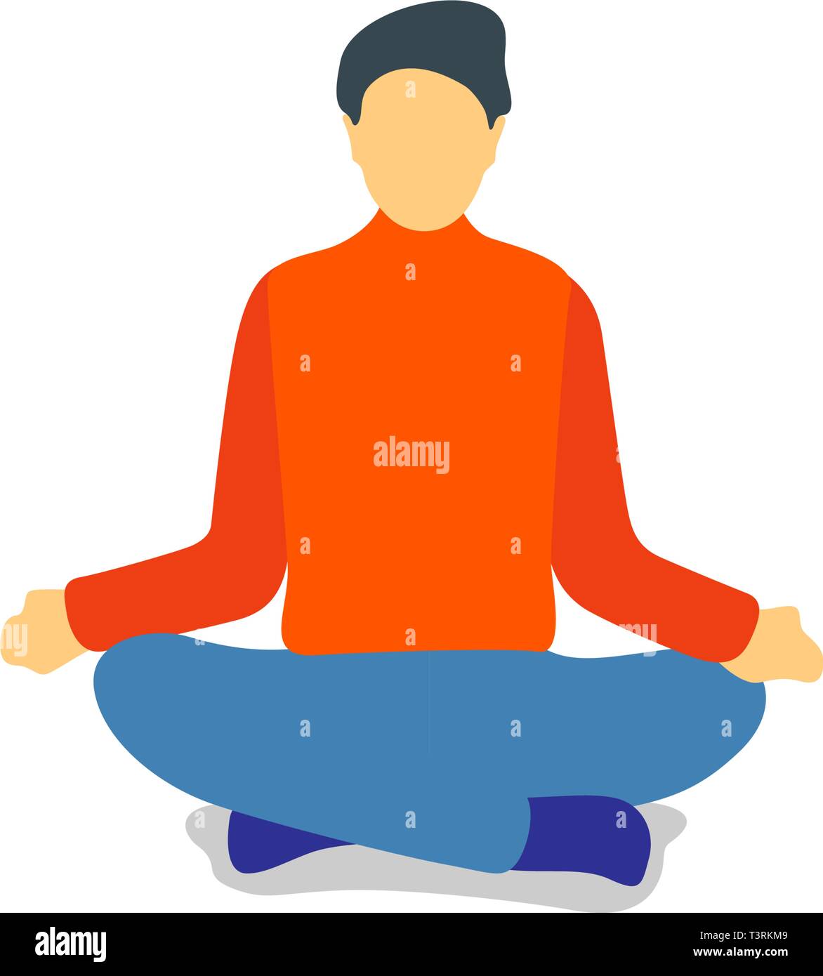 Junger Mann in Yoga Lotus Position sitzen. Ruhige männliche Meditieren. Unternehmer engagieren sich in spirituellen Praktiken für Mental Balance, Stress Relief. Vektor i Stock Vektor