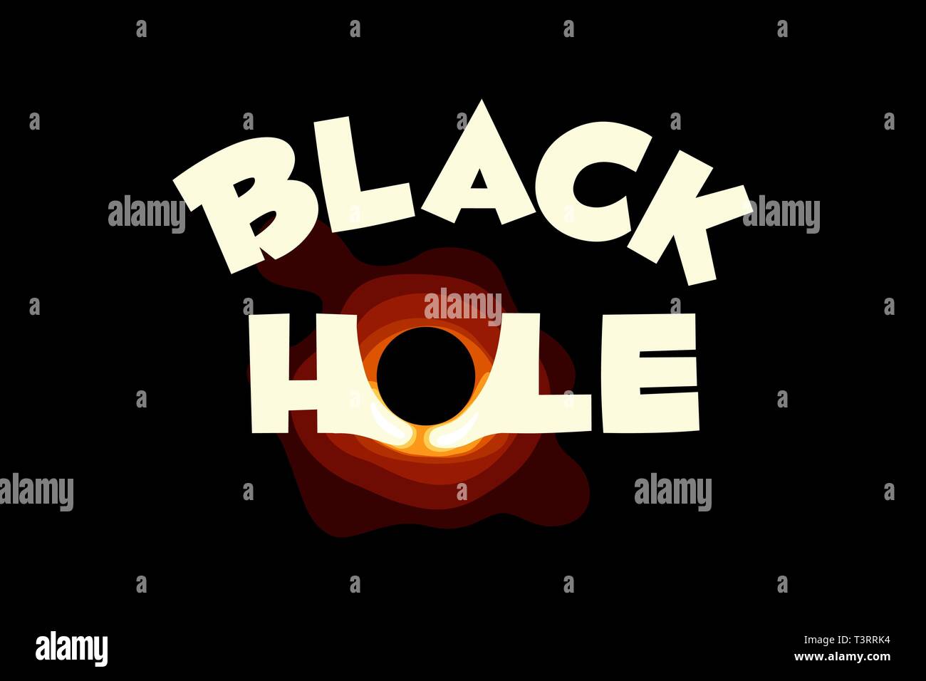 Schwarzes Loch Wörter Text im Universum. Wissenschaft flachbild Vector Illustration Stock Vektor