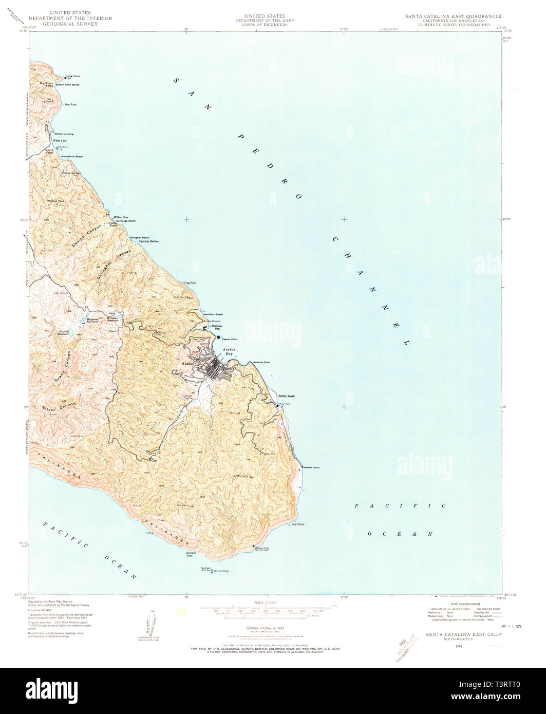 USGS TOPO Karte Kalifornien CA Santa Catalina Osten 300229 1943 24000 Wiederherstellung Stockfoto