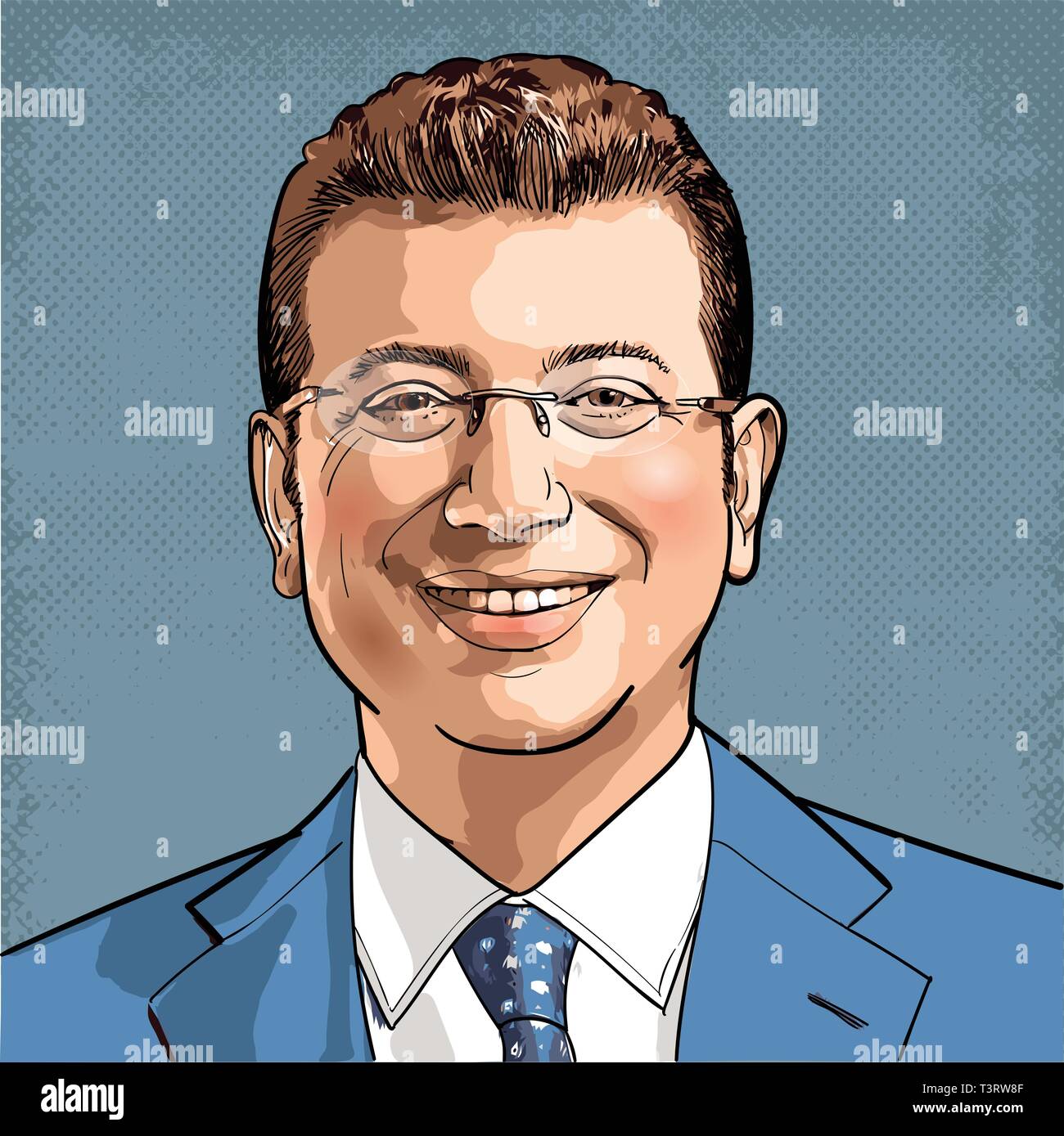 April 11, 2019 Ä°stanbul, Ekrem Ä°mamoglu, Bürgermeister der Stadtverwaltung Istanbul, Türkei. Vector Illustration. Stock Vektor