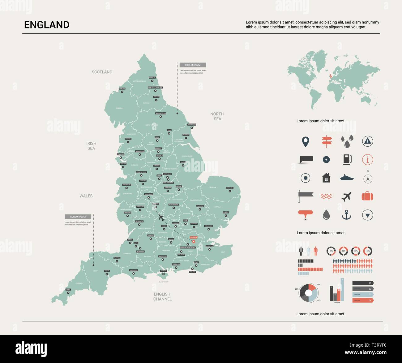 Vektorkarte Von England Hoch Detaillierte Landkarte Mit Abteilung Stadte Und Hauptstadt London Politische Landkarte Weltkarte Infografik Elemente Stock Vektorgrafik Alamy