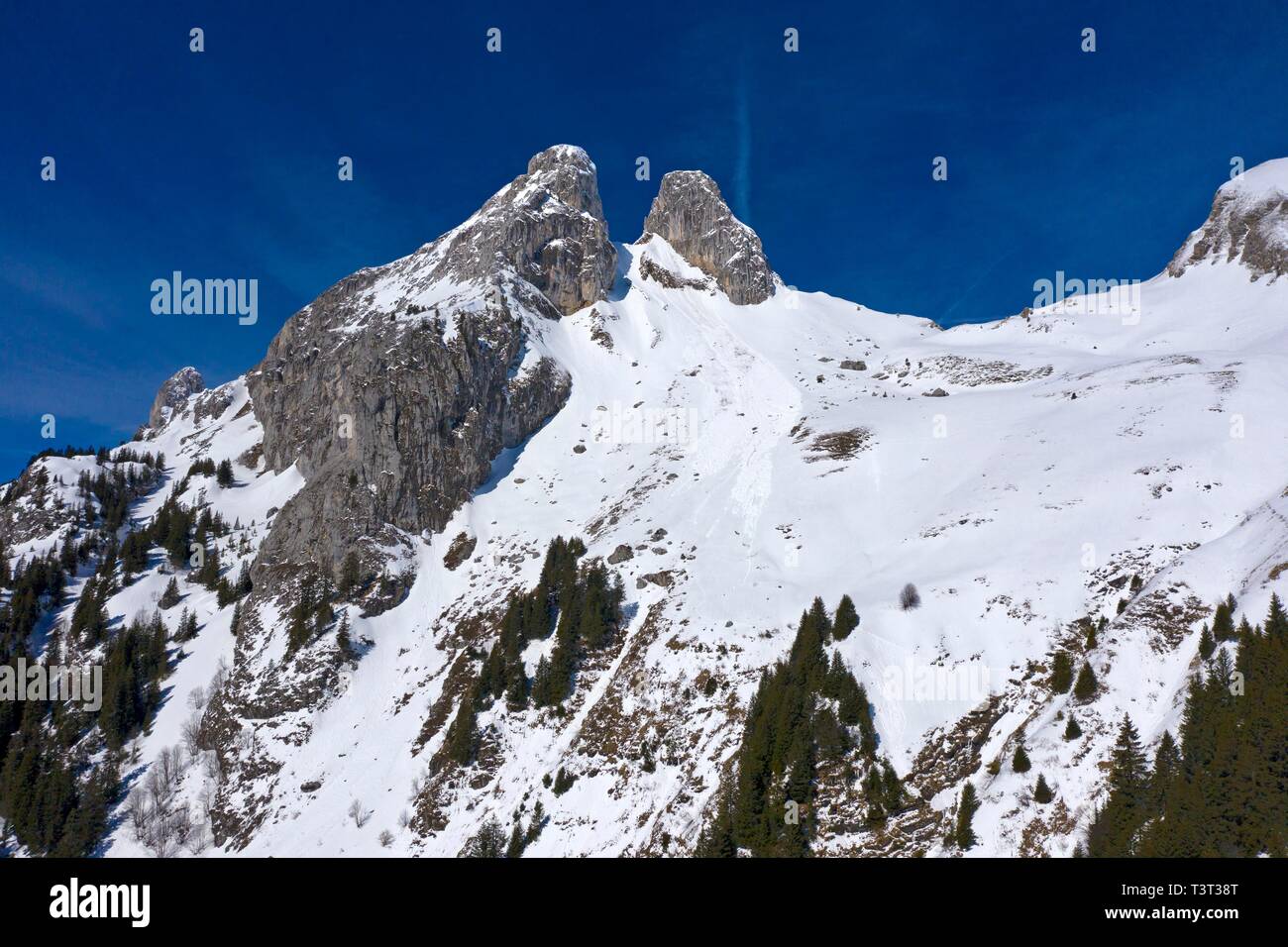 Gipfel Les Jumelles, Luftaufnahme, Taney, Vouvry, Wallis, Schweiz Stockfoto