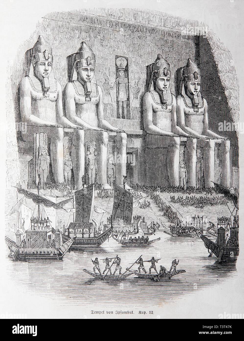 Tempel des Ipsambul, Historische Illustration in einer alten Bibel von 1886, Altes Testament, der Heiligen Schrift, Deutschland Stockfoto