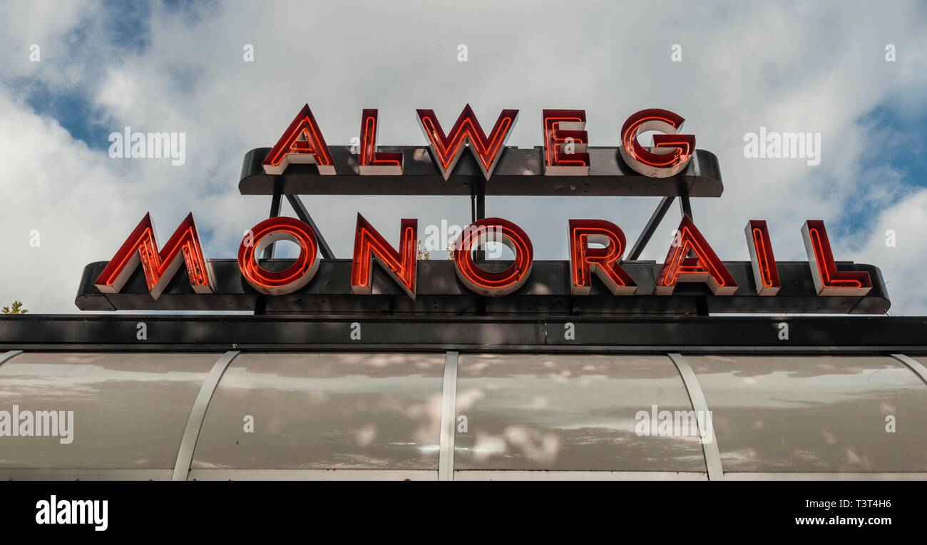 Alweg Monorail Station, das Seattle Center, Seattle, Washington, USA Stockfoto