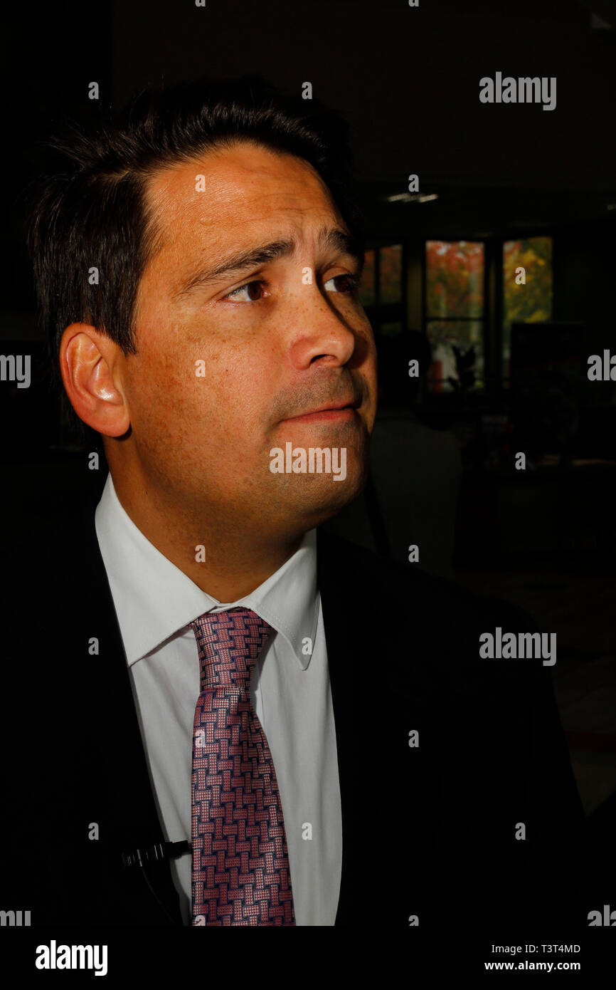 Invercargill, Neuseeland - 11. April 2018 - Simon Brücken, der Führer der Opposition Neuseelands nationale Partei. Stockfoto