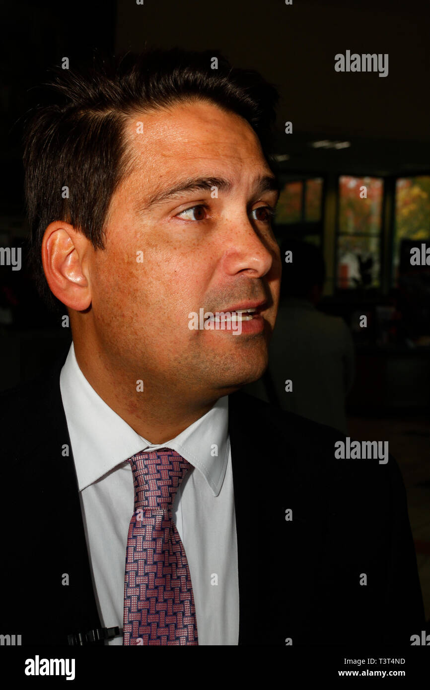 Invercargill, Neuseeland - 11. April 2018 - Simon Brücken, der Führer der Opposition Neuseelands nationale Partei. Stockfoto
