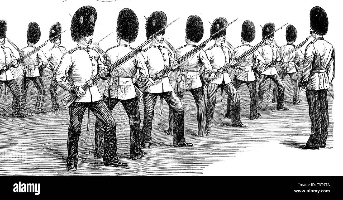 Bajonett Übung in der Albert Hall, England, zugunsten der afghanischen Krieges Relief Fund 1880, historische Holzschnitt, England Stockfoto