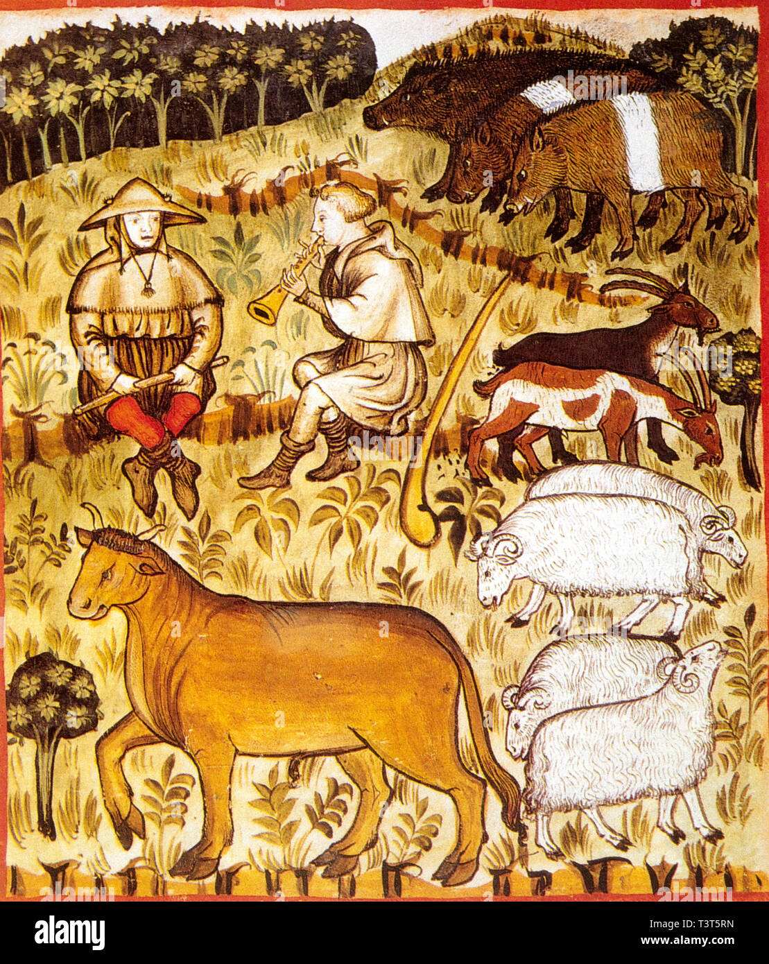 Tiere und Hirten im Mittelalter Stockfoto