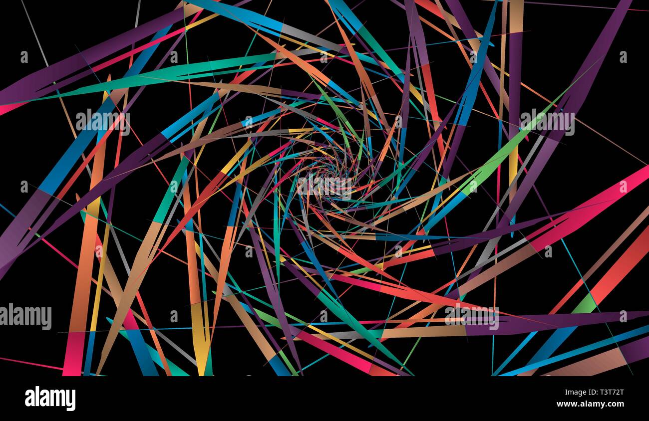 Abstract multicolor Muster auf schwarzen Hintergrund. Radiale rotierende Formen. Stock Vektor