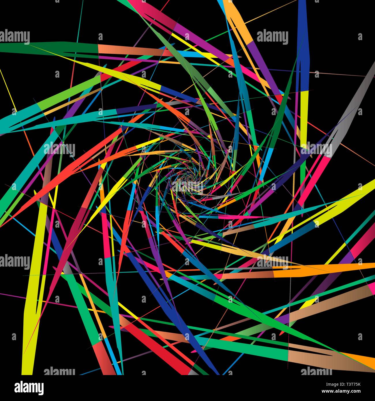 Abstract multicolor Muster auf schwarzen Hintergrund. Radiale rotierende Formen. Stock Vektor