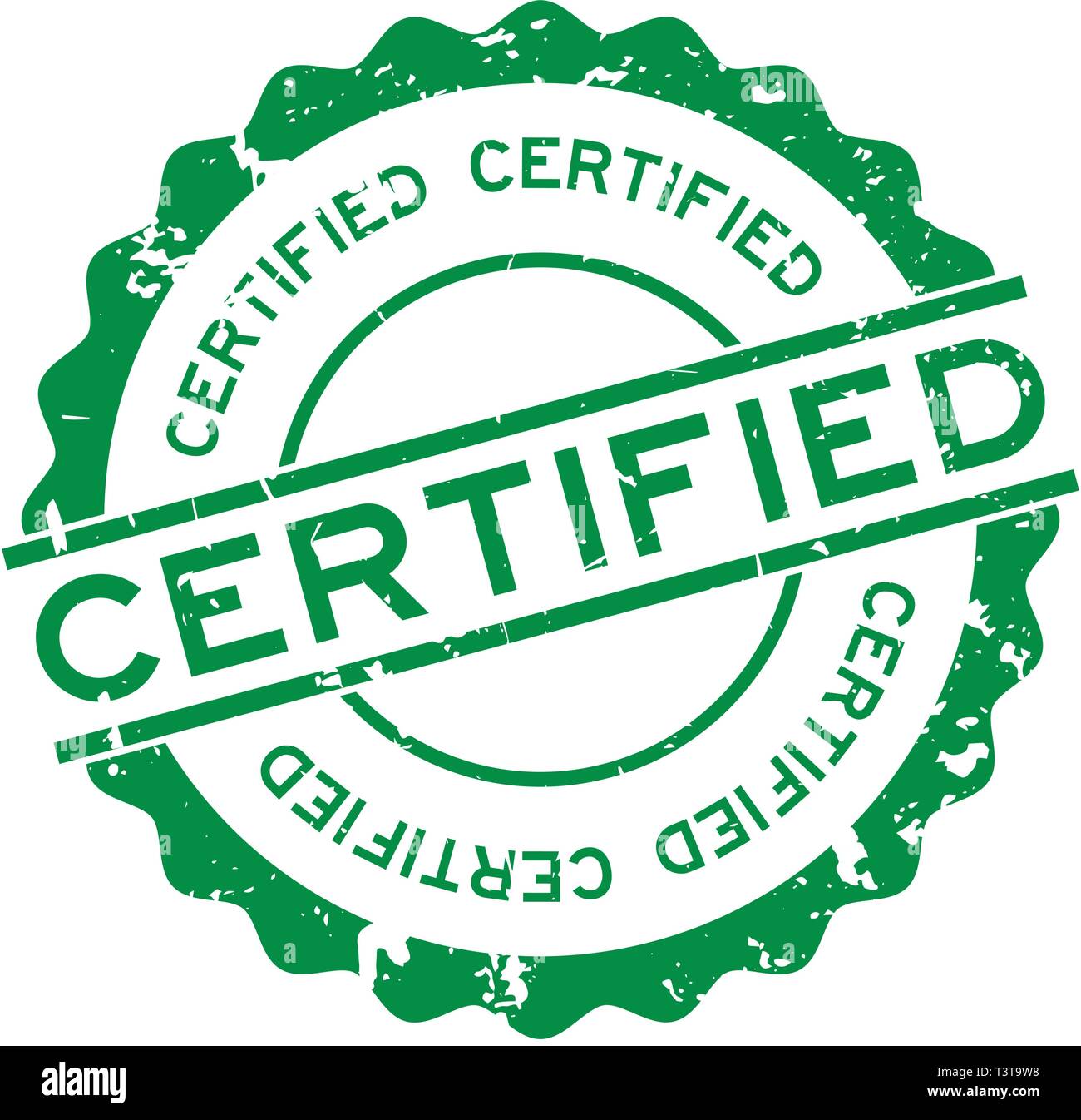 Grunge grün zertifiziert Wort Gummidichtung Stempel auf weißem Hintergrund Stock Vektor