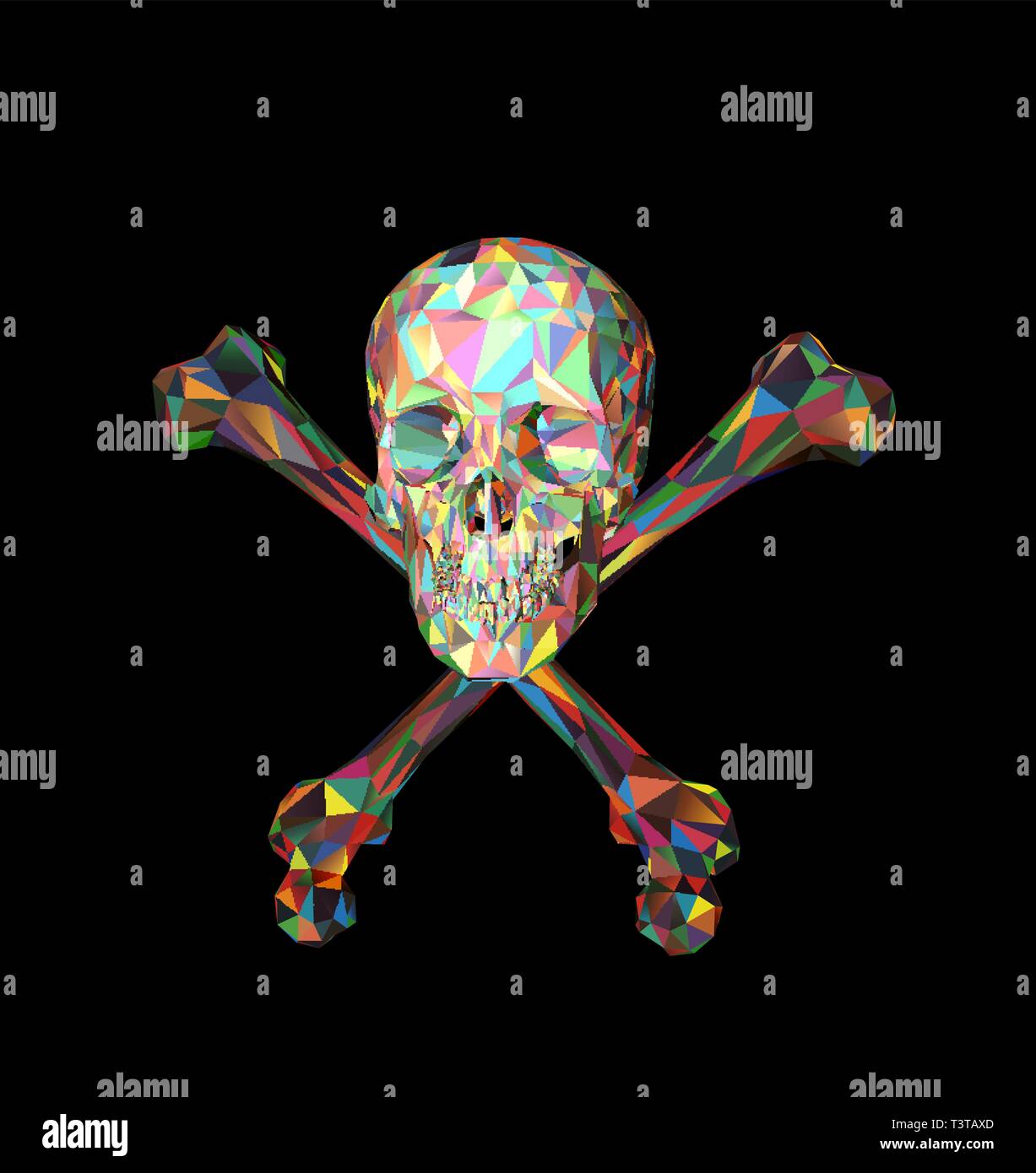 Totenkopf mit Knochen auf schwarzem Hintergrund. Drucken, Kleidung, Dreieck  Stock-Vektorgrafik - Alamy