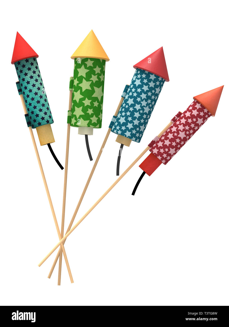 Vintage Feuerwerk Raketen, auf weißem Hintergrund, 3DRendering