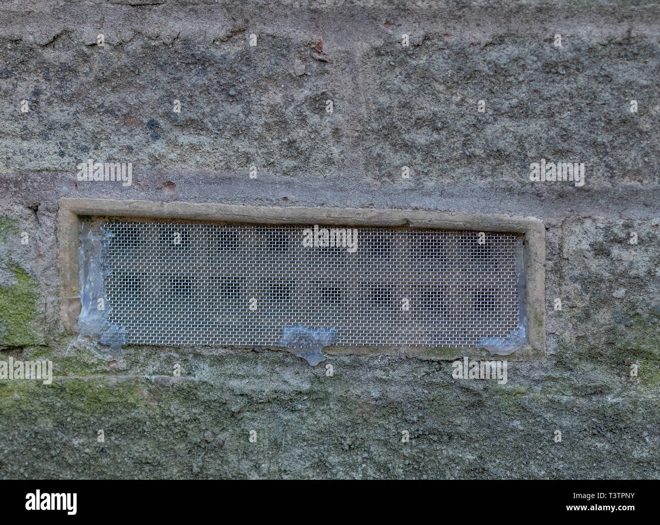 Luft im Mauerwerk durch Gitter abgedeckt vent Maus Eintrag zu verhindern. Stockfoto