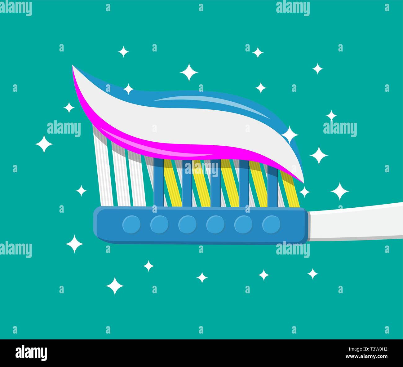 Zahnbürste, Zahnpasta. Die Zähne putzen. Zahnärztliche Geräte. Hygiene und oralcare. Vector Illustration im flachen Stil Stock Vektor
