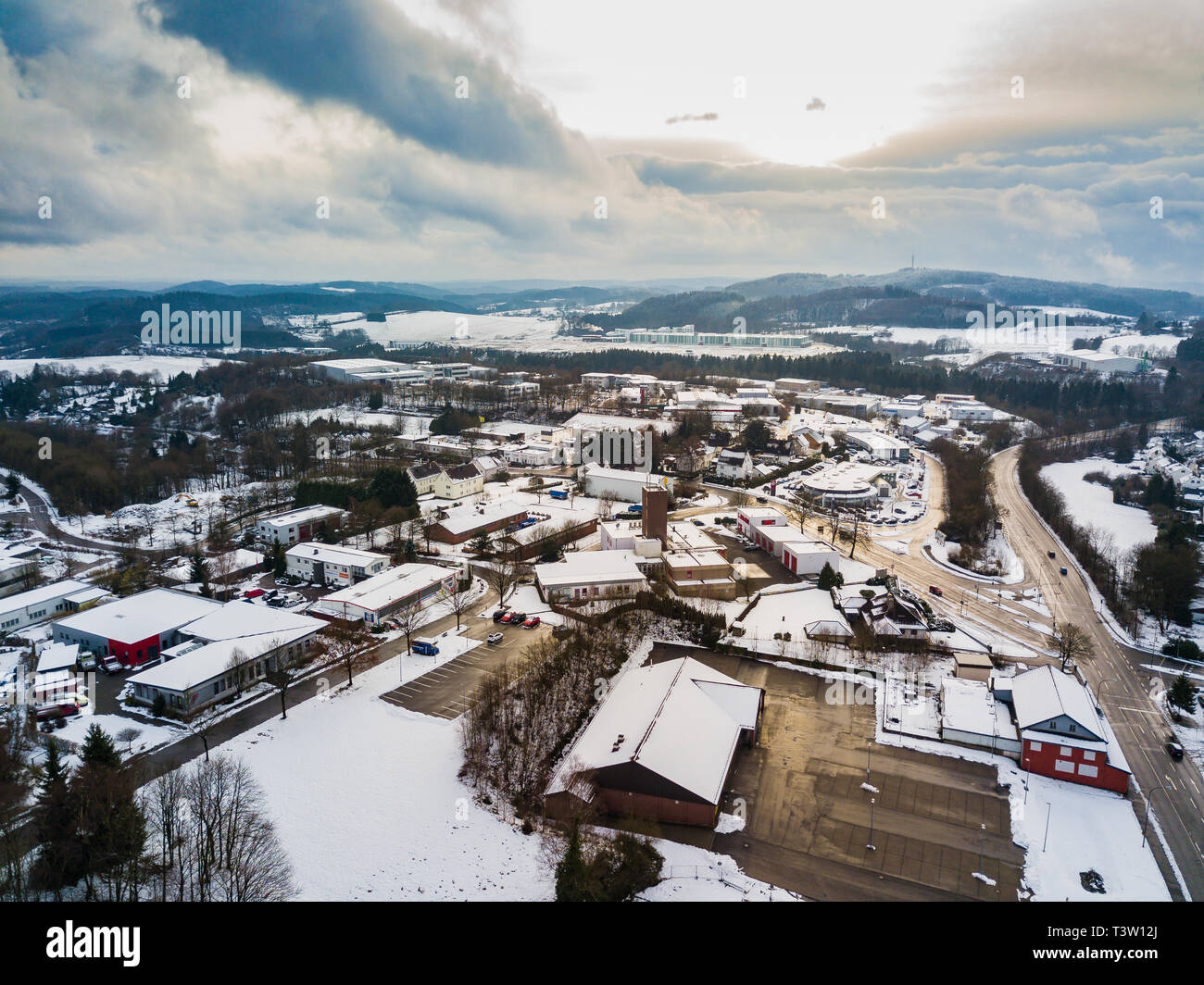 Luftaufnahme von Gummersbach-Kotthausen im Winter Stockfoto