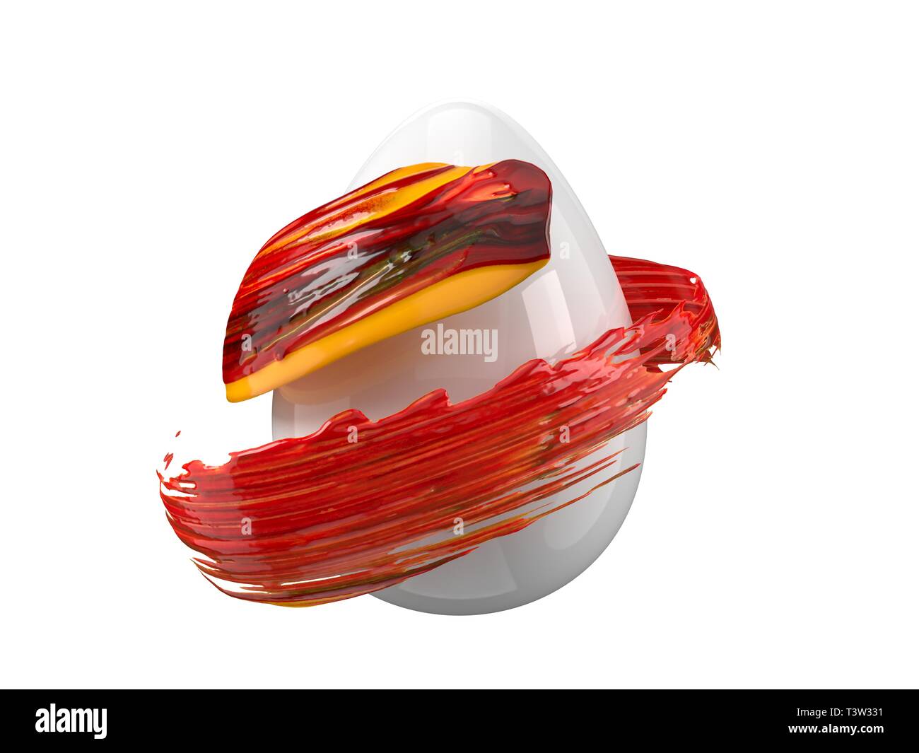 Malerei Ostereier. rot Pinselstrich rund um Ostern Ei fließt. 3D-Darstellung Stockfoto