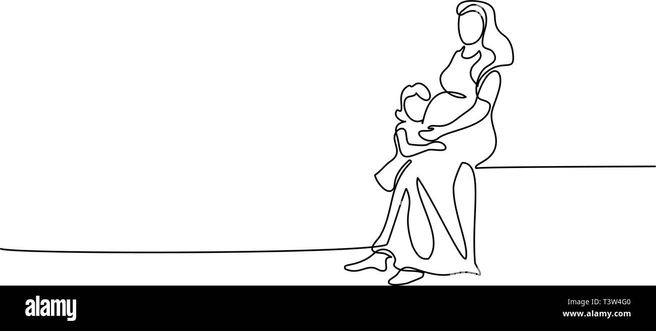 Happy Mother day Card. Kontinuierliche eine Linie zeichnen. Frau, die ihr Baby. Vector Illustration Stock Vektor