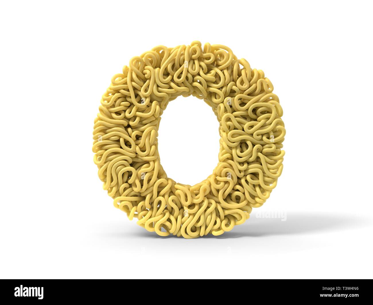 Nudeln in der Form von O schreiben. curly Spaghetti zu kochen. 3D-Darstellung Stockfoto