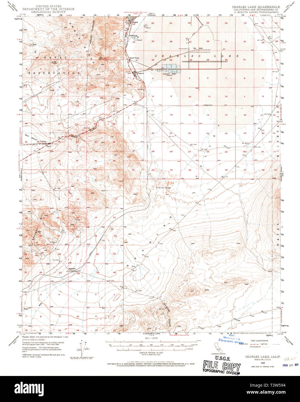 USGS TOPO Karte Kalifornien CA Searles Lake 301664 1949 62.500 Wiederherstellung Stockfoto